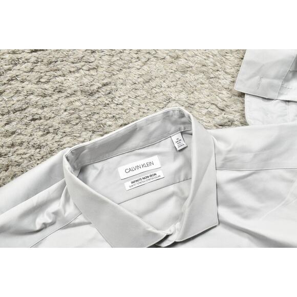 Calvin Klein Gray Shirt 3XL Long Sleeve Infinite Non Iron Slim Fit Stretch - Picture 7 of 8